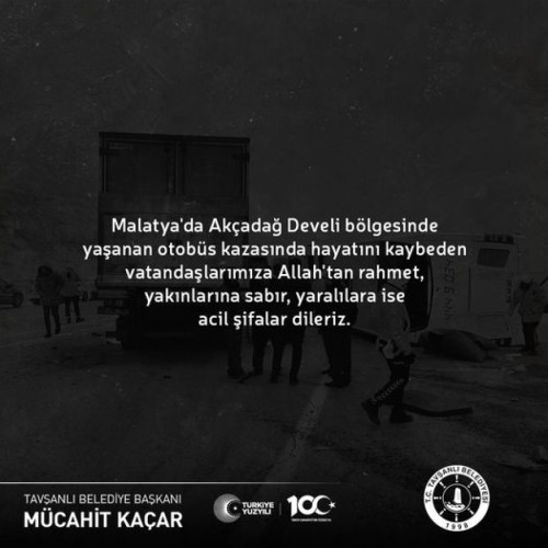 Malatya'da Akçadağ Develi bölgesinde yaşanan otobüs kazasında hayatını kaybeden vatandaşlarımıza Allah'tan rahmet, yakınlarına sabır, yaralılara ise acil şifalar dileriz.