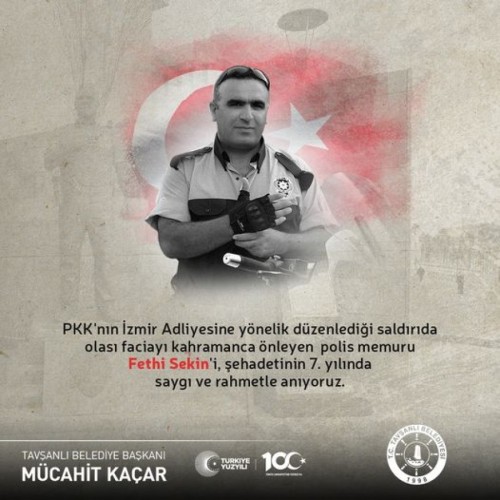 PKK'nın İzmir Adliyesine yönelik düzenlediği saldırıda olası faciayı kahramanca önleyen  polis memuru Fethi Sekin'i, şehadetinin 7. yılında saygı ve rahmetle anıyoruz.