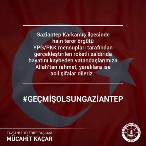 Gaziantep Karkamış ilçesinde hain terör örgütü YPG/PKK mensupları tarafından gerçekleştirilen roketli saldırıda hayatını kaybeden vatandaşlarımıza Allah’tan rahmet, yaralılara ise acil şifalar dileriz.
